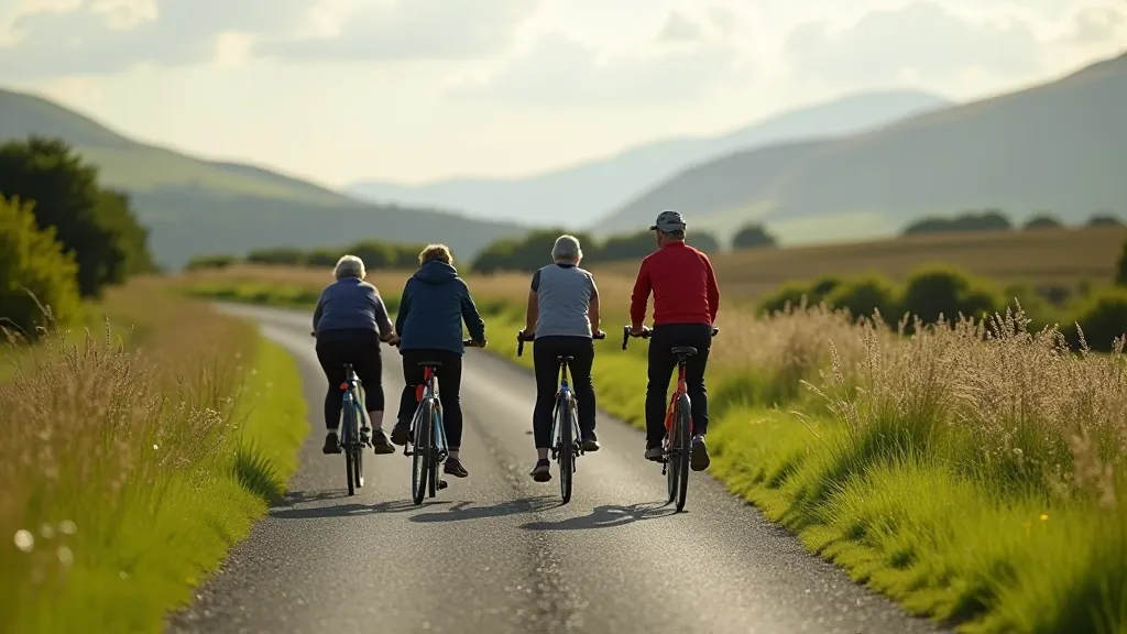 Group of cyclists resting at a scenic stop on the Old Kenmare Road greenway