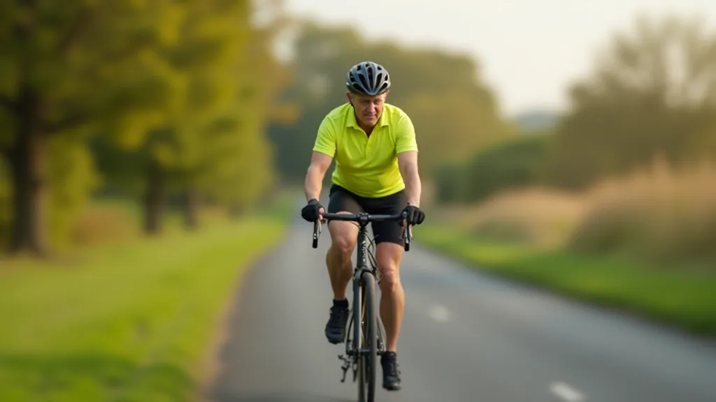 Senior cyclist preparing their bike with safety helmet and reflective gear visible