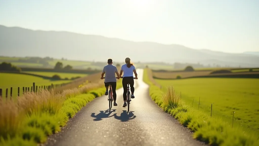 Sunny day on the flat Old Kenmare Road with cyclists riding peacefully through scenic countryside